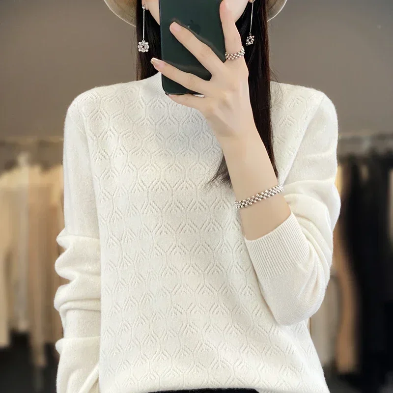 Sweater Women Weaving Flowers Pullover Shirts Seamless Cashmere Sweater Women High Quality Long Sleeve Top Women's Turtleneck