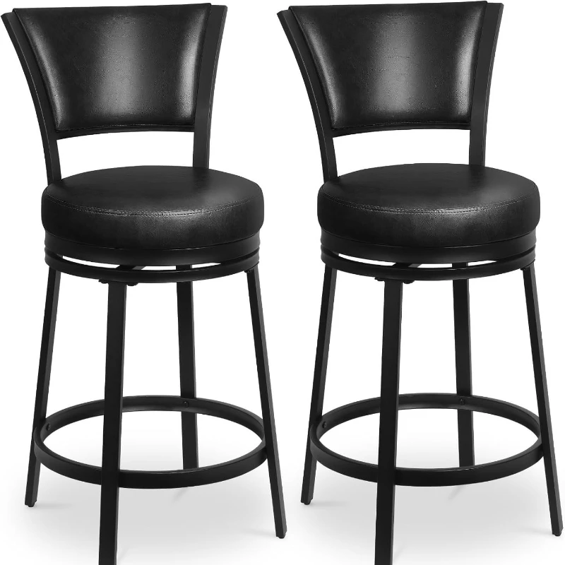 Kitchen leather metal round rotating bar chair with backrest upholstered counter stool