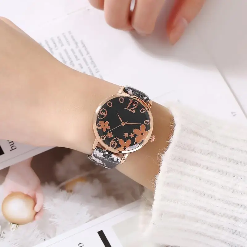 Colorful Flowers Women\'s Watches Printed Belt Quartz Wristwatches for Girls Ladies Watches Casual Clock Gift Relogios Feminino