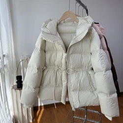 Winter Kordelzug Spitze-up Schnee frauen Warme Daunen Jacke Mit Kapuze Puffer Jacke Frauen Parkas Hohe Qualität Baumwolle Gefütterte mantel