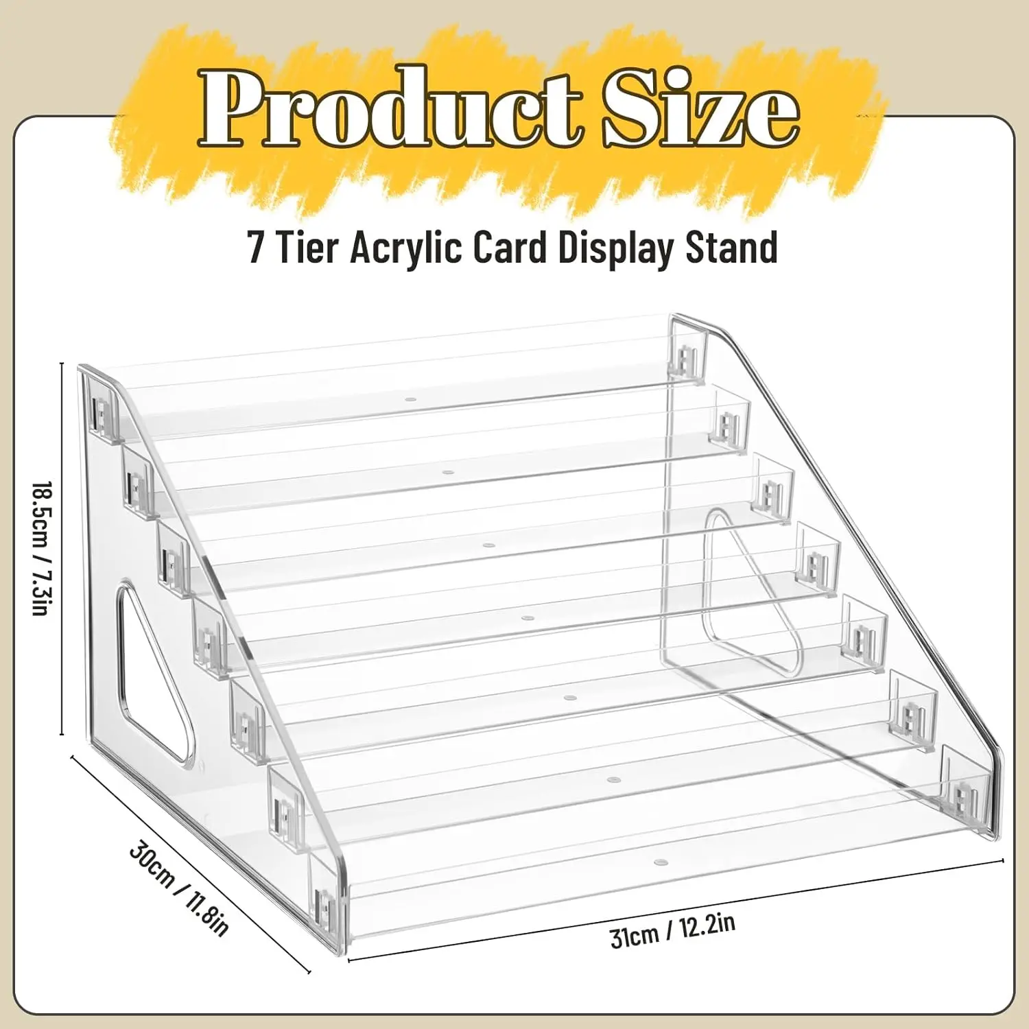 7 Tier Acrylic Card Display Stand, 12 Inch Versatile Display Stand for Sports Graded Cards Postcard Organizer Rack Holder