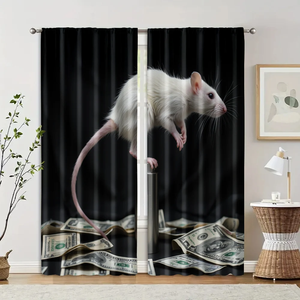 2 pcs, filtering curtains (excluding rods, non-movable, without batteries) Cute Rat Pole Dance Money for use in bedrooms and