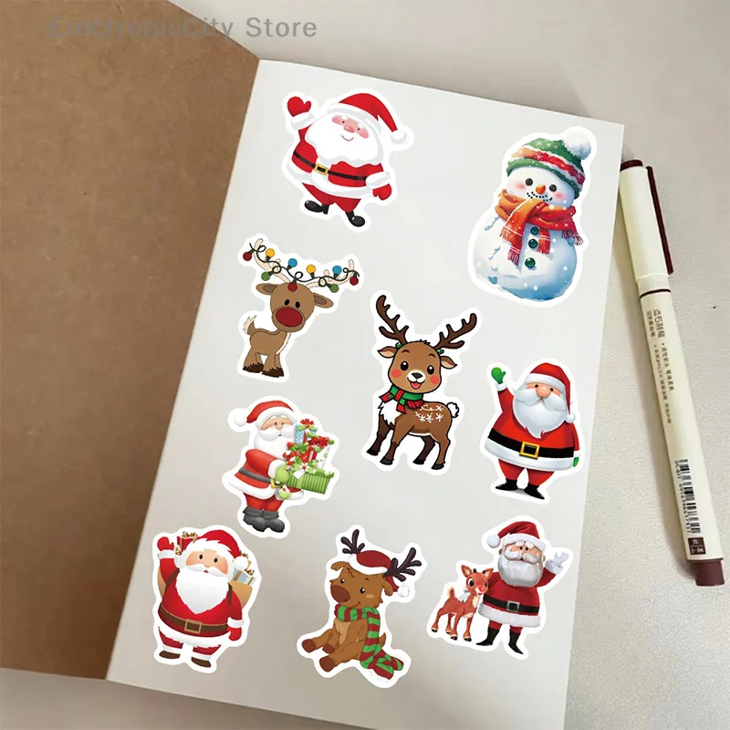 

50 шт., кавайные мультяшные рождественские художественные эстетические наклейки, набор для детей, игрушки, дневник, ноутбук, украшение для скрапбукинга, наклейка в стиле граффити