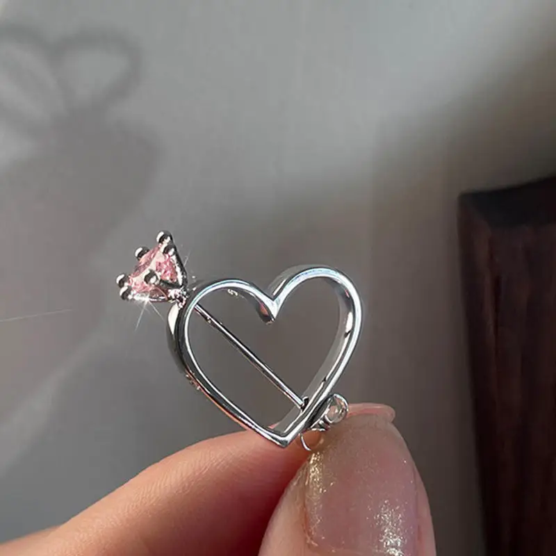 Korean Fashion Temperament One Arrow Piercing Heart Love Pink  White Zircon Crystal Earrings for Women  Heart Earrings Jewelry