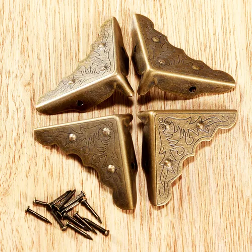 Caja de joyería para muebles, Protector de esquina de pierna, Protector de metal antiguo, caja de cofre de vino, decorativo, 4 Uds.