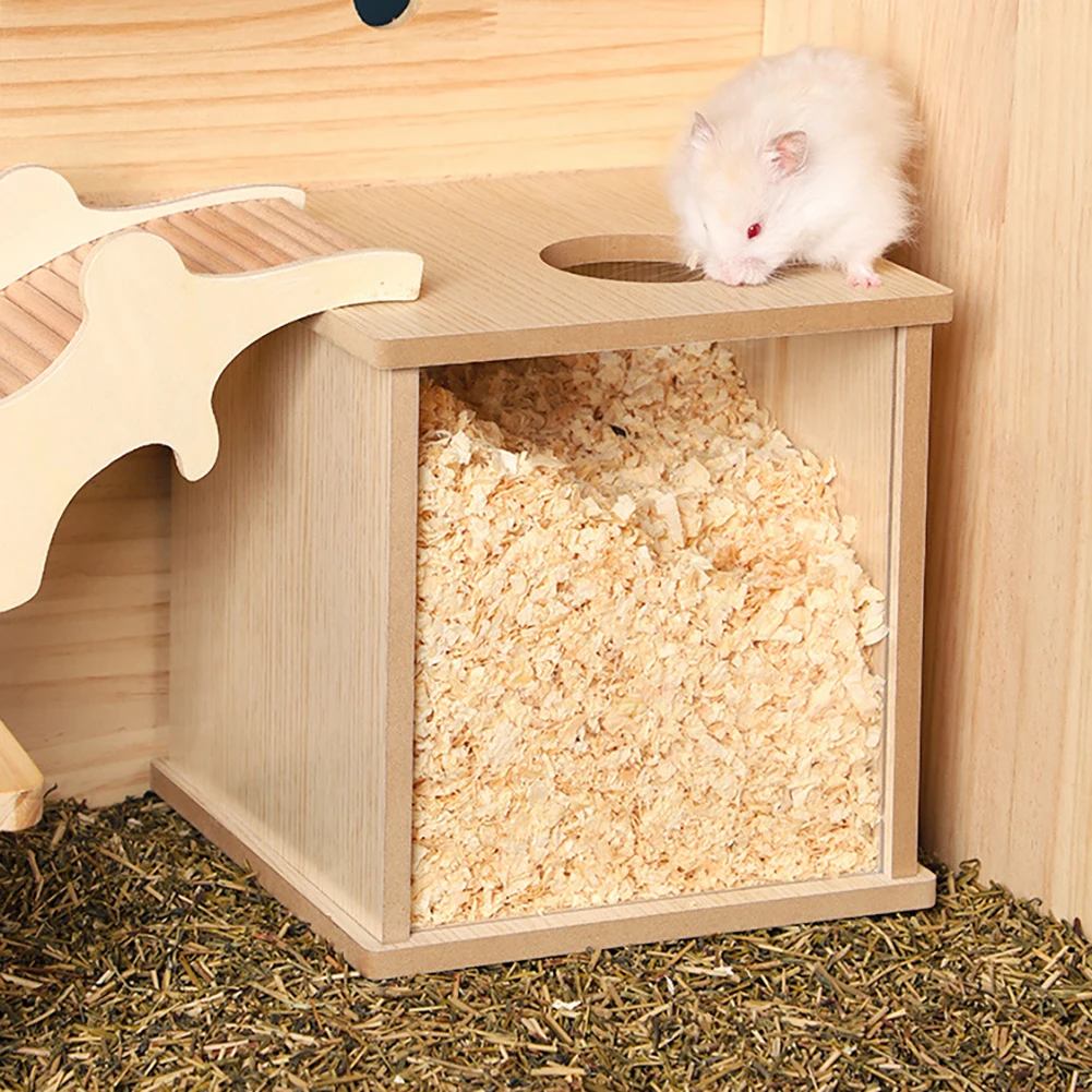 Hamster Sand Bath Box Wooden Shower House Chinchilla Digging Sand Bathtub Box Hole Landscaping Supplies Box