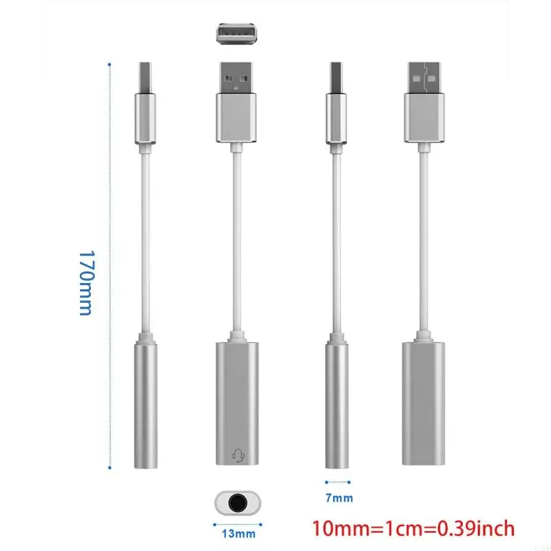 1 PC Computer Sound Card USB Type-C to 3.5 mm Stereo Headphone Port Adapter