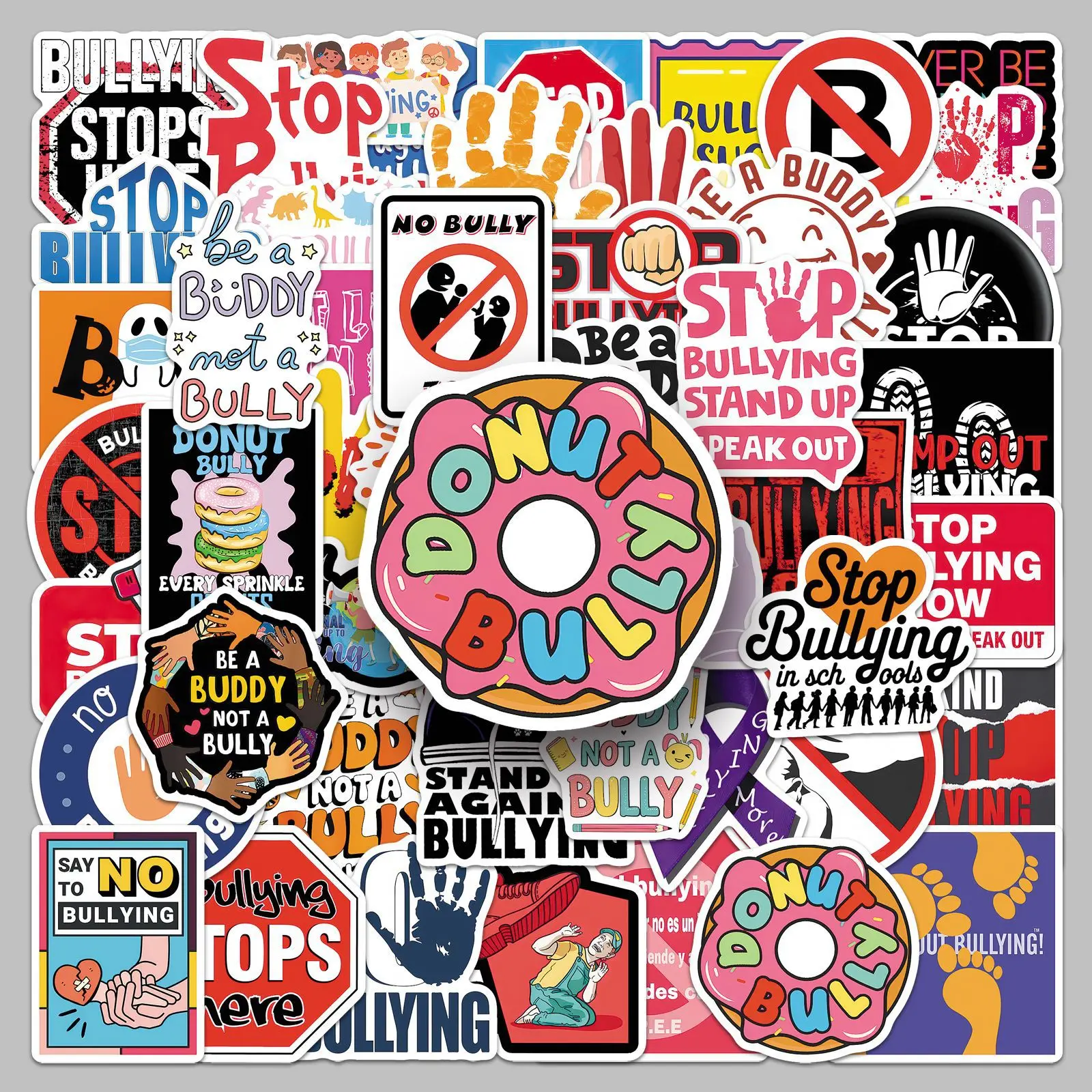 

50PCS Anti Bullying Stickers for School Students Teachers English Quotes Decorative Notebook iPad Waterproof Stickers Kids Toy