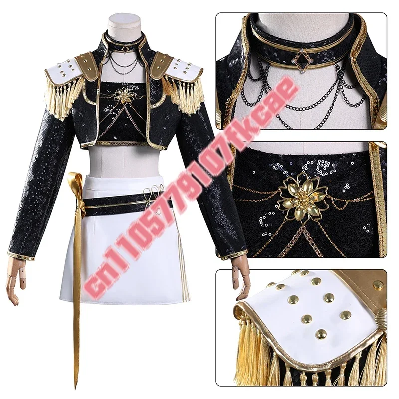 KPop Demon Hunters Cosplay Costume Wig Set - Black/Golden Rumi Zoey Mira Outfit for Girls Child Halloween Party Role-playing