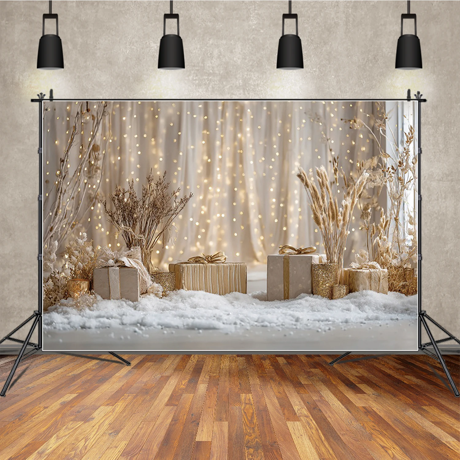 

MOON.QG Curtains String Lights Photography Backdrop Studio Pampasgrass Christmas Boho Gifts Background Decor Studio Photozone