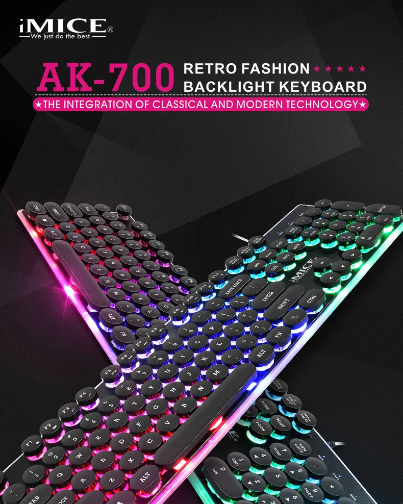 

IMICE USB Wired AK-700 Mechanical Feel Hanging Round Lid Esports Luminous Gaming Keyboard Suitable For PC Laptops