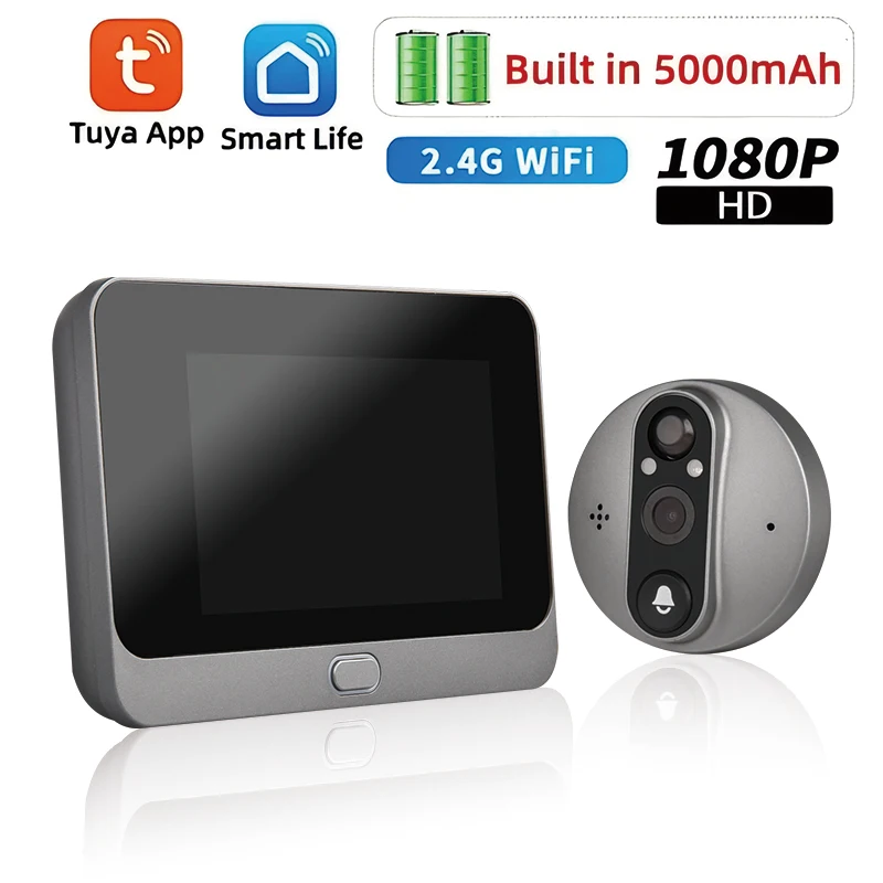 Tuya 1080P 3MP 4,3 pulgadas mirilla Wifi inteligente timbre con cámara ojo 5000mAh PIR alarma de movimiento puerta Digital mirillas visor de puerta