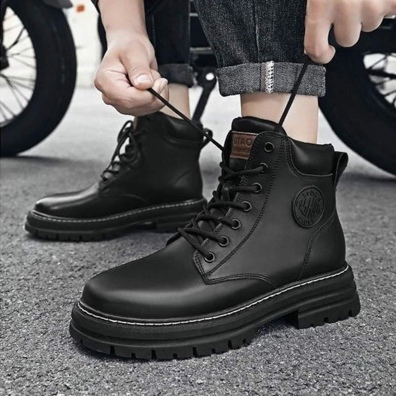 

Outdoor Work Lace Up Platform Spring Autumn Men's High Cut Boots Original Deals Trendy 2025 Low Price Offer Classic Male Shoes
