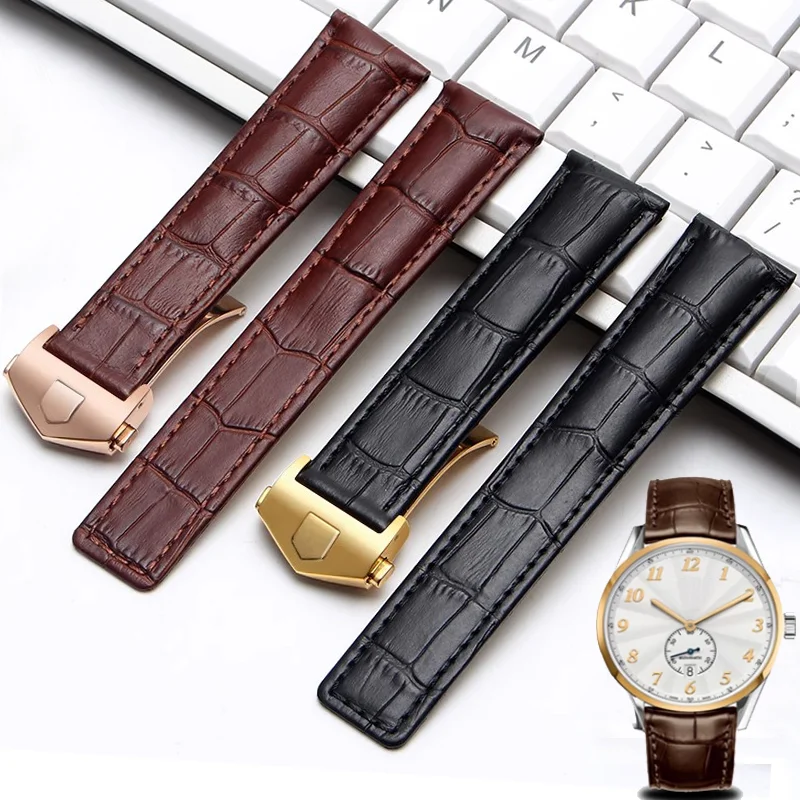 19 مللي متر 20 مللي متر 22 مللي متر حزام من الجلد الطبيعي لساعة تاغ هوير كاريرا موناكو حزام ساعة أسود براون سوار ساعة اليد الساعات