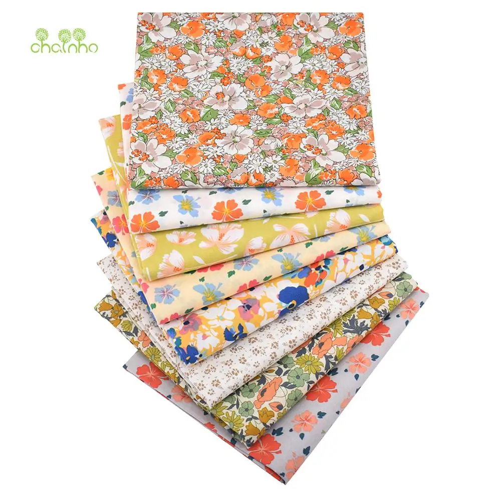 

Chainho,Printed Plain Weave Poplin Cotton Fabric,DIY Quilting Sewing Material,Patchwork Cloth,Floral Series,3 Sizes,PCC07