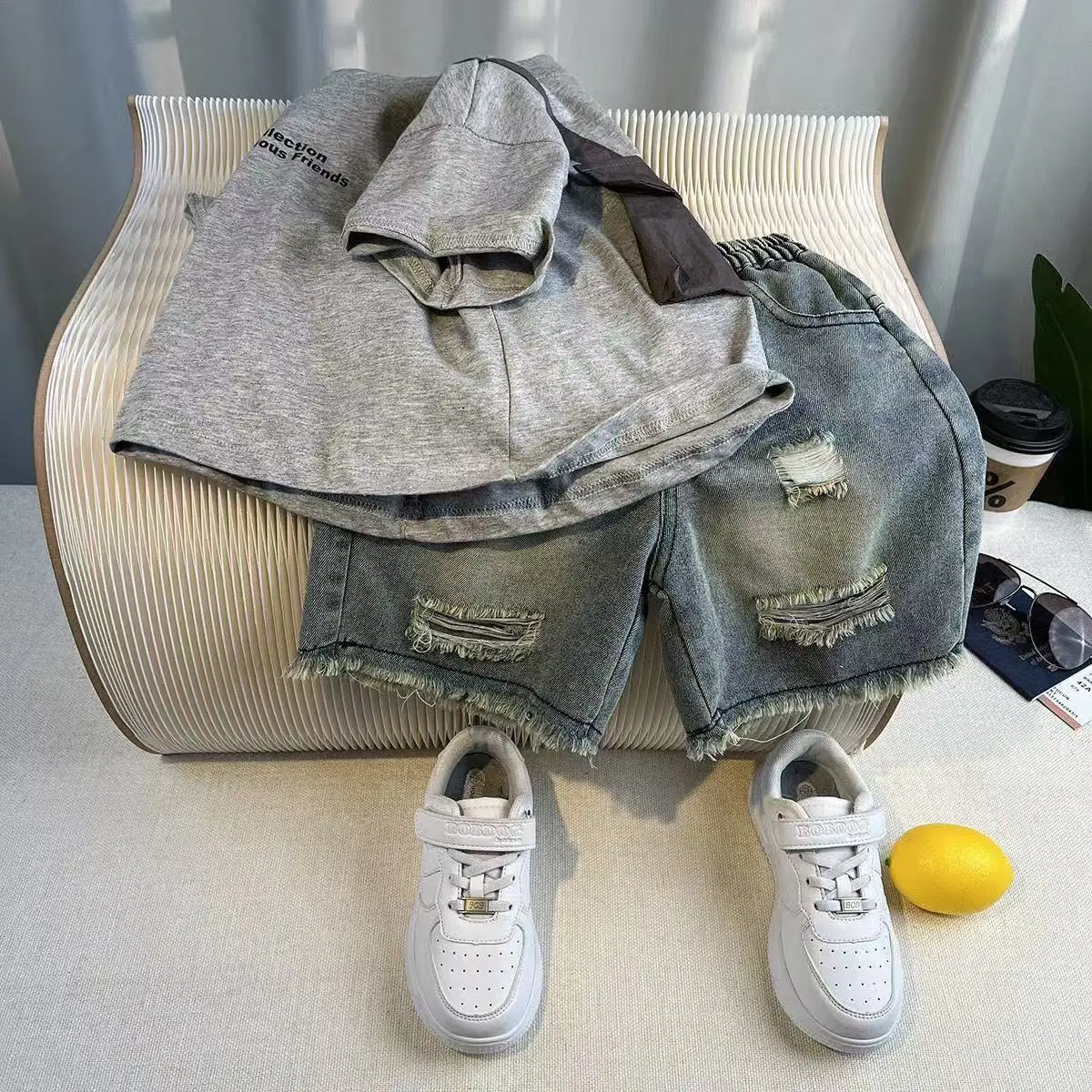 

2026 New Summer Fashion Baby Boys Clothes Suit Children T-shirt Denim Shorts 2Pcs/Set Toddler Clothing Kids Tracksuits
