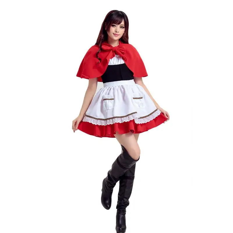 Adulto loween anime traje chapeuzinho vermelho traje de palco feminino traje de palco étnico vermelho equitação capa roupa