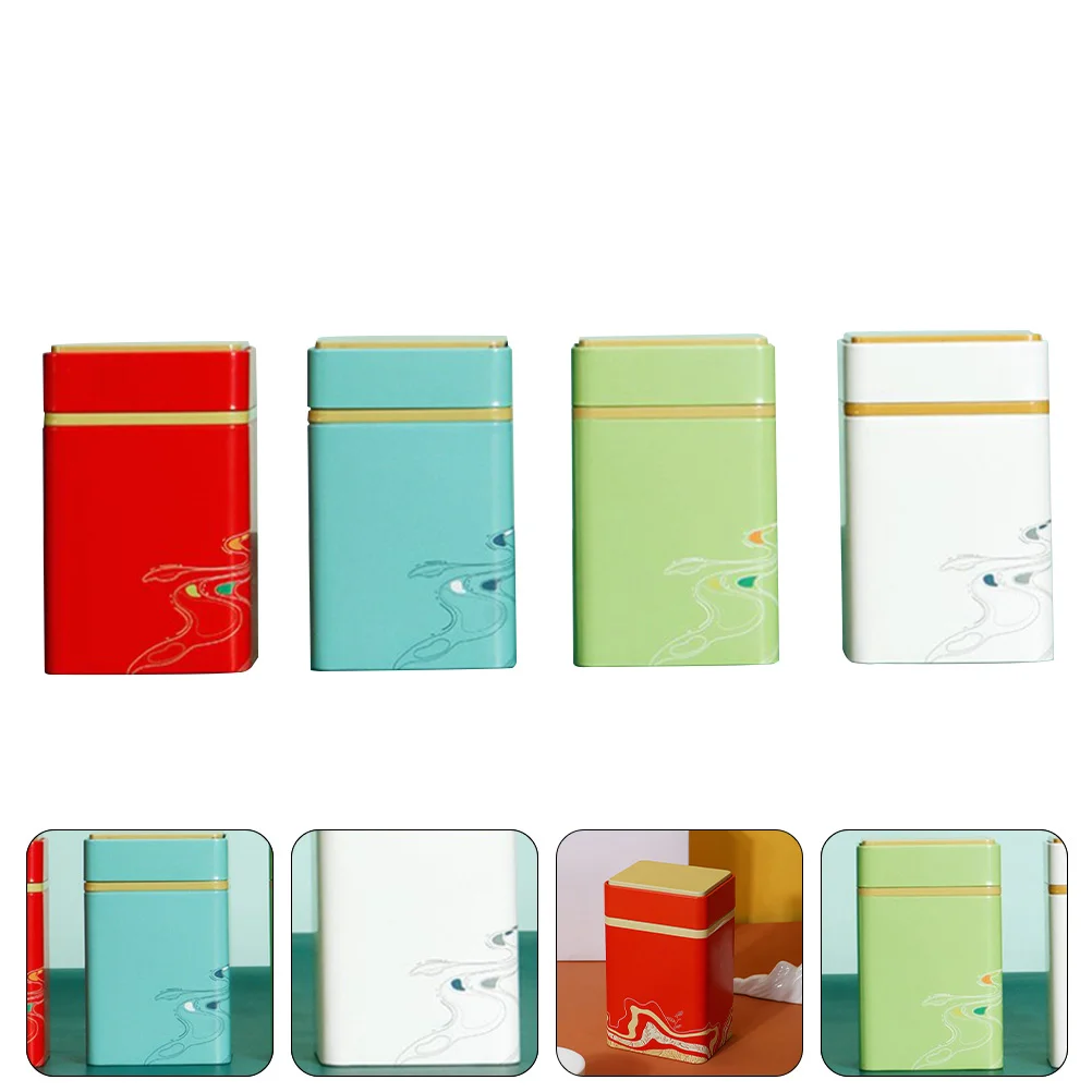 

4 Pcs Tinplate Tea Box Green Loose Leaf Small Canister Sugar Storage Jars Cans Coffee Bean Container