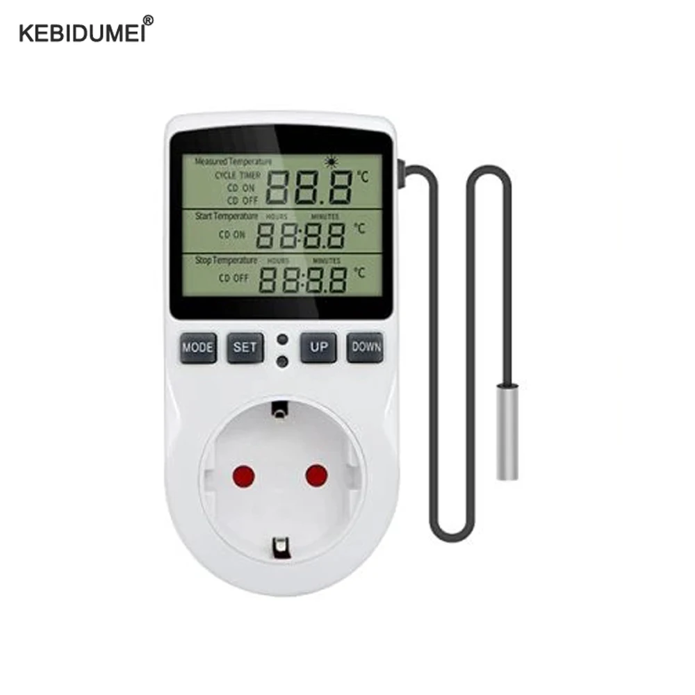 AC 110V~230V Thermostat Timer Digital Temperature Controller Socket Outlet With Timer Switch Sensor Probe Heating Cooling