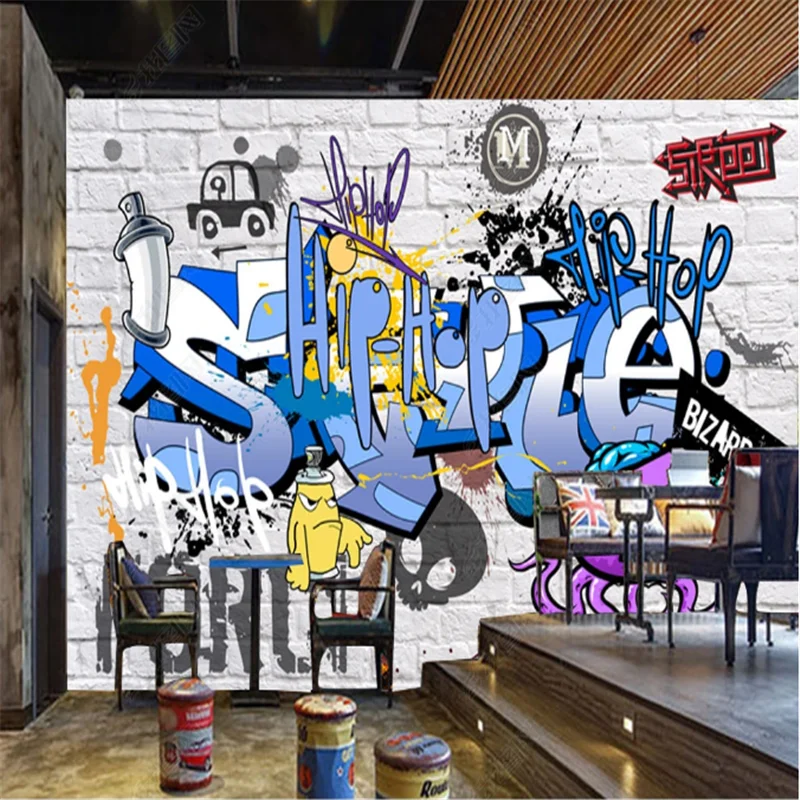 European And American Wall Papers Industrial decoration Trend Street Graffiti Bar KTV Background Mural Wallpaper papel de parede