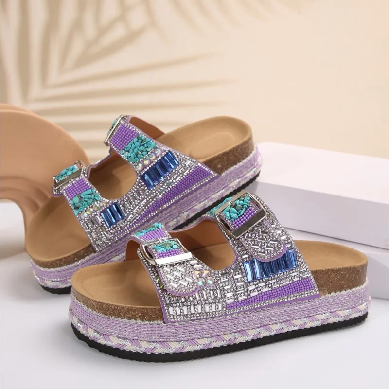 

Новая летняя домашняя обувь, тапочки на платформе, уличные пляжные тапочки, модные женские стельки с блестками, женские сандалии на платформе с подошвой