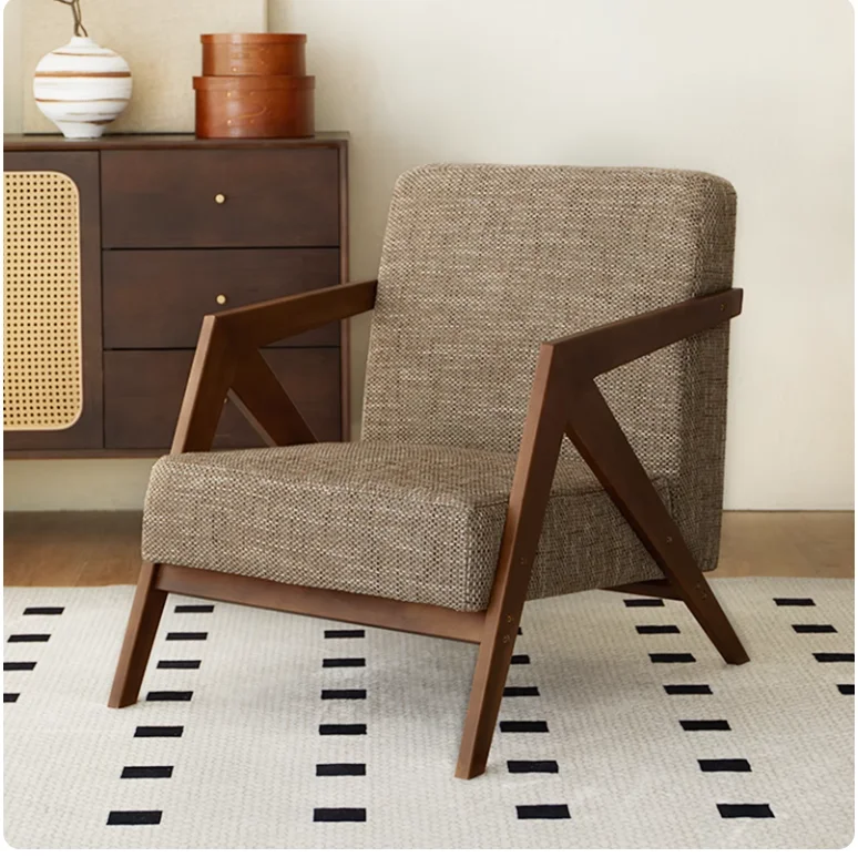 

Chinese Single Person Solid Wood Modern Ergonomic Adjustable Height Balcony Leisure Chair Soft Convertible Sofa Home Living Room