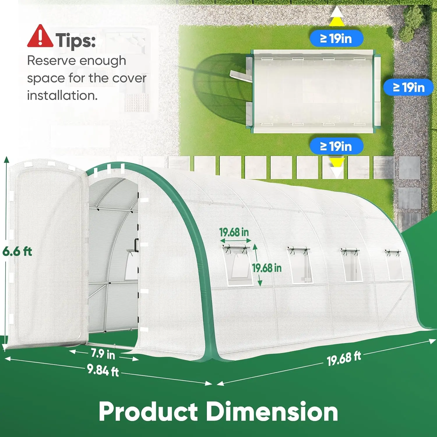 Reinforced Top Structure & Cover, Large Heavy Duty Walk-in Tunnel Hoop Green House for Garden Backyard Flower Winter, Customized