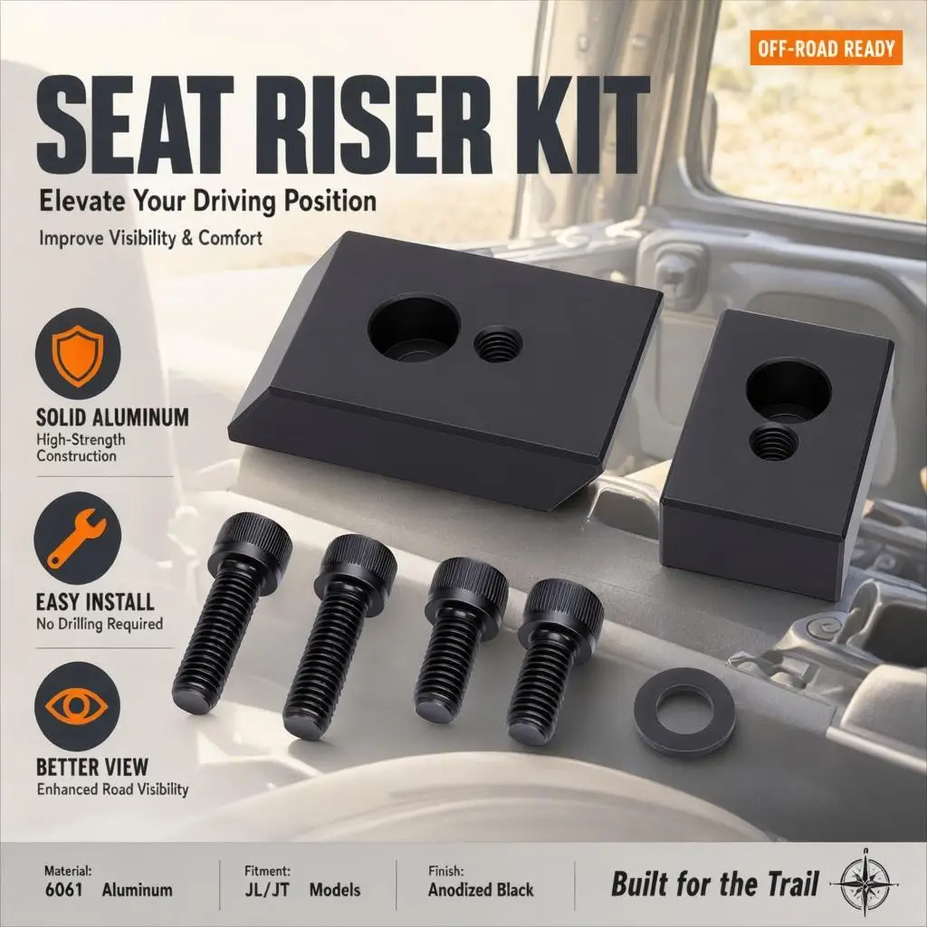 Car Front Seat Riser Spacer Kit Aluminum Seat Recline Kit Replacement for Jeep Wrangler JL JLU 2018 and Later Fixed 3/4in Blocks