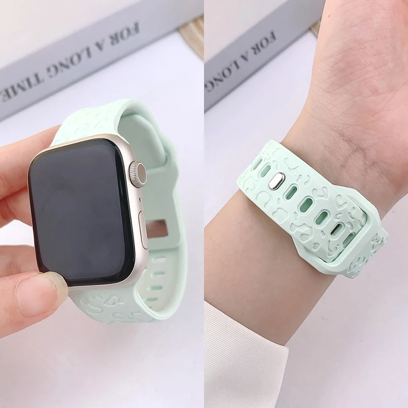 

Ремни с гравировкой в виде поп-леопарда для Apple Watch, ремешок 45 мм, 44 мм, 49 мм, 41 мм, 46 40 мм, браслет Correa Iwatch Series 10 9 8 7 SE 6 5 3 Ult
