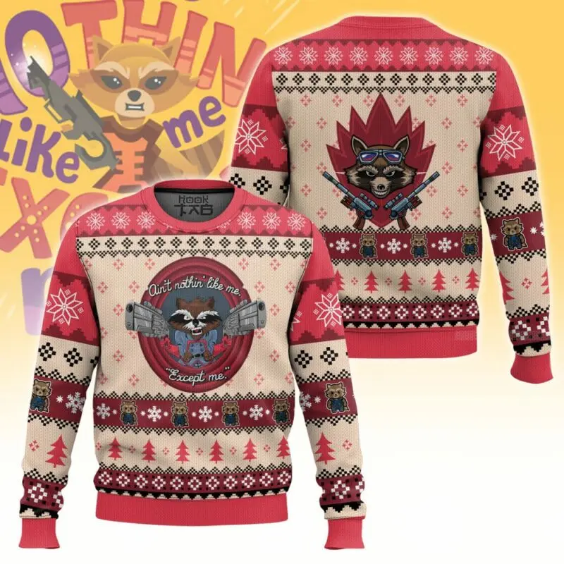 

Marvel's Unique Rocket Raccoon Christmas Ugly Sweater Cartoon Festival Atmosphere Creative Funny Outdoor Personality Fashion