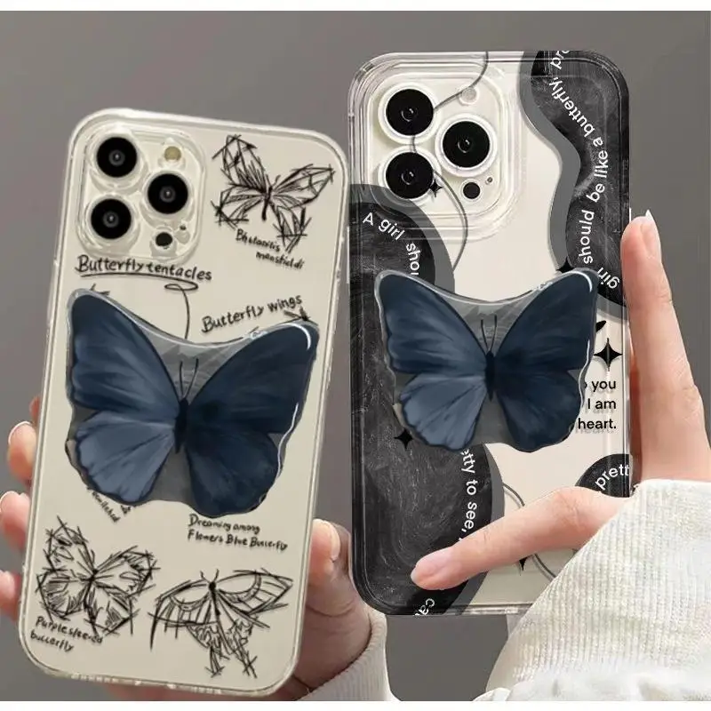 Butterfly Bracket Cell Case for OPPO A78 A58 A38 A18 A79 A98 A17 A94 A73 F19 Pro F7 F11 F17 A52 A72 A92 Reno 5F 5 6 Lite Cases