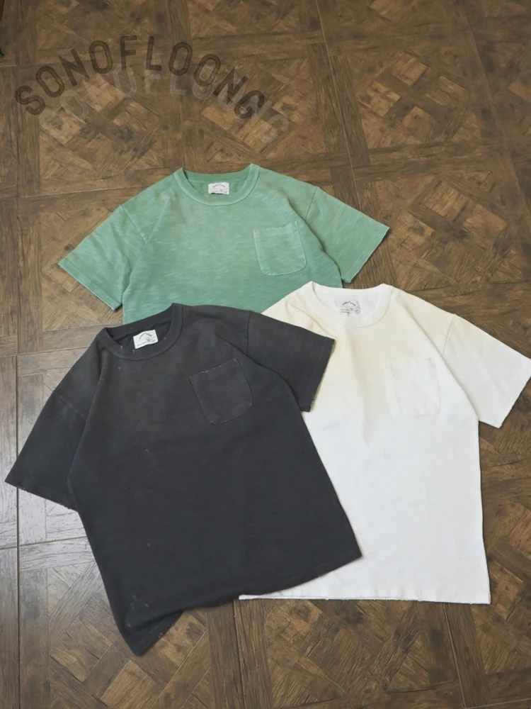 

Retro Bamboo Washed Cotton Loose American Half Sleeve Old Pocket Short Sleeve T-Shirt