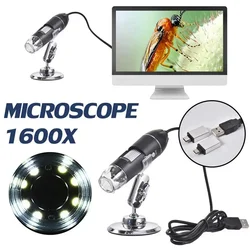 Adjustable 1600X 2MP 1080P 8 LED Digital Microscope Type-C/Micro USB Magnifier Electronic Stereo USB Endoscope For Phone PC