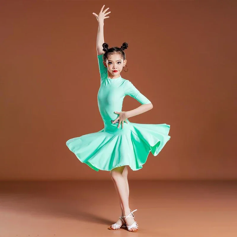 Costume de danse latine pour enfants, robe balançoire de compétition professionnelle pour filles, grande robe de Rh, vêtements de danse pour tango et salsa, robe d'entraînement