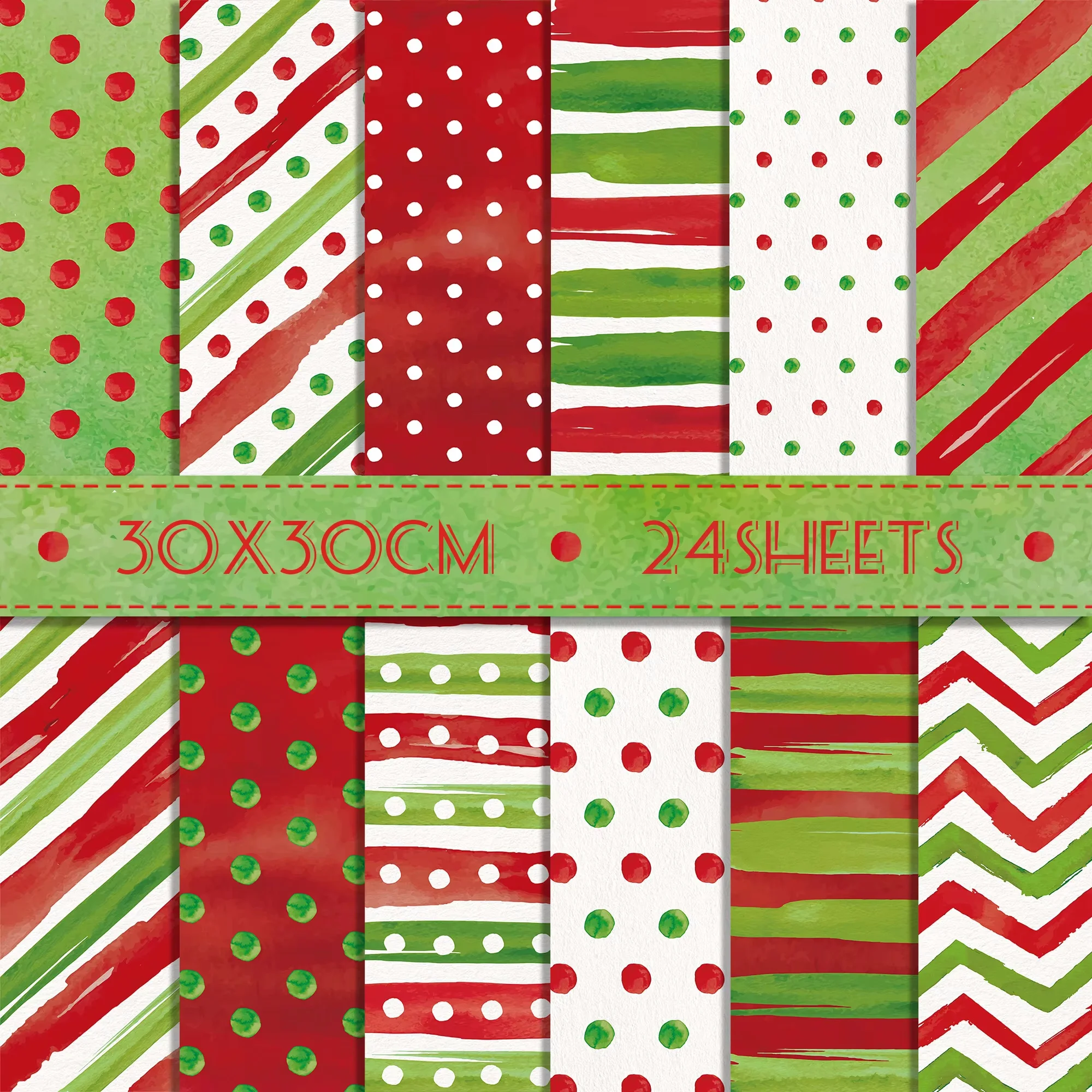 24 stücke Weihnachten rote und grüne Tupfen Sammelalbum Papier Party Geschenke dekorative Verpackung Handwerk Geschenk papier 30*30cm