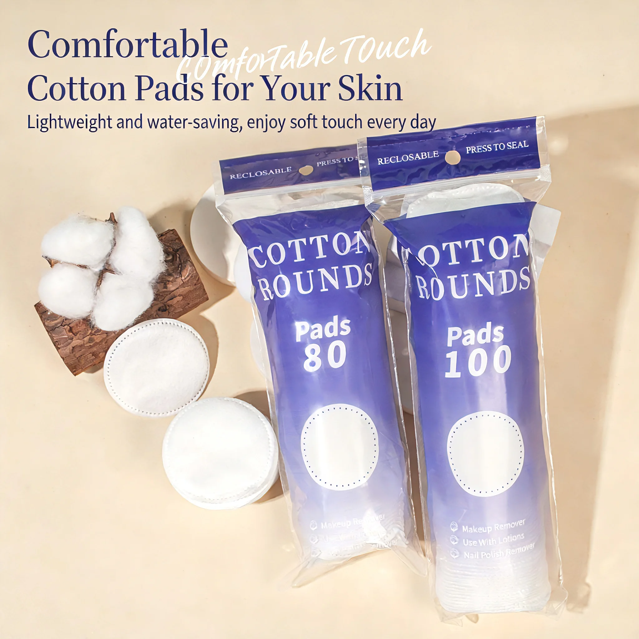 Pure Cotton Three-Layer Thickened Quilted round Makeup Remover Pads Pin-Hole Stitched Edge All-English Embossed Cotton Pads