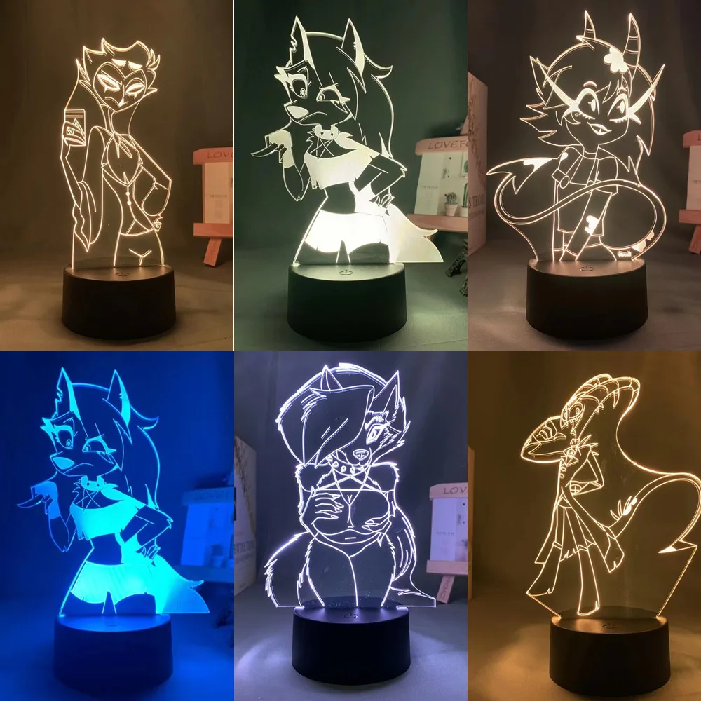 Anime LED Night Light Helluvaing Stolas Loona‌s Boss Acrylic Stand Figure Toys Kid Bedside Lamp 7/16 Colors Desktop Home Decor