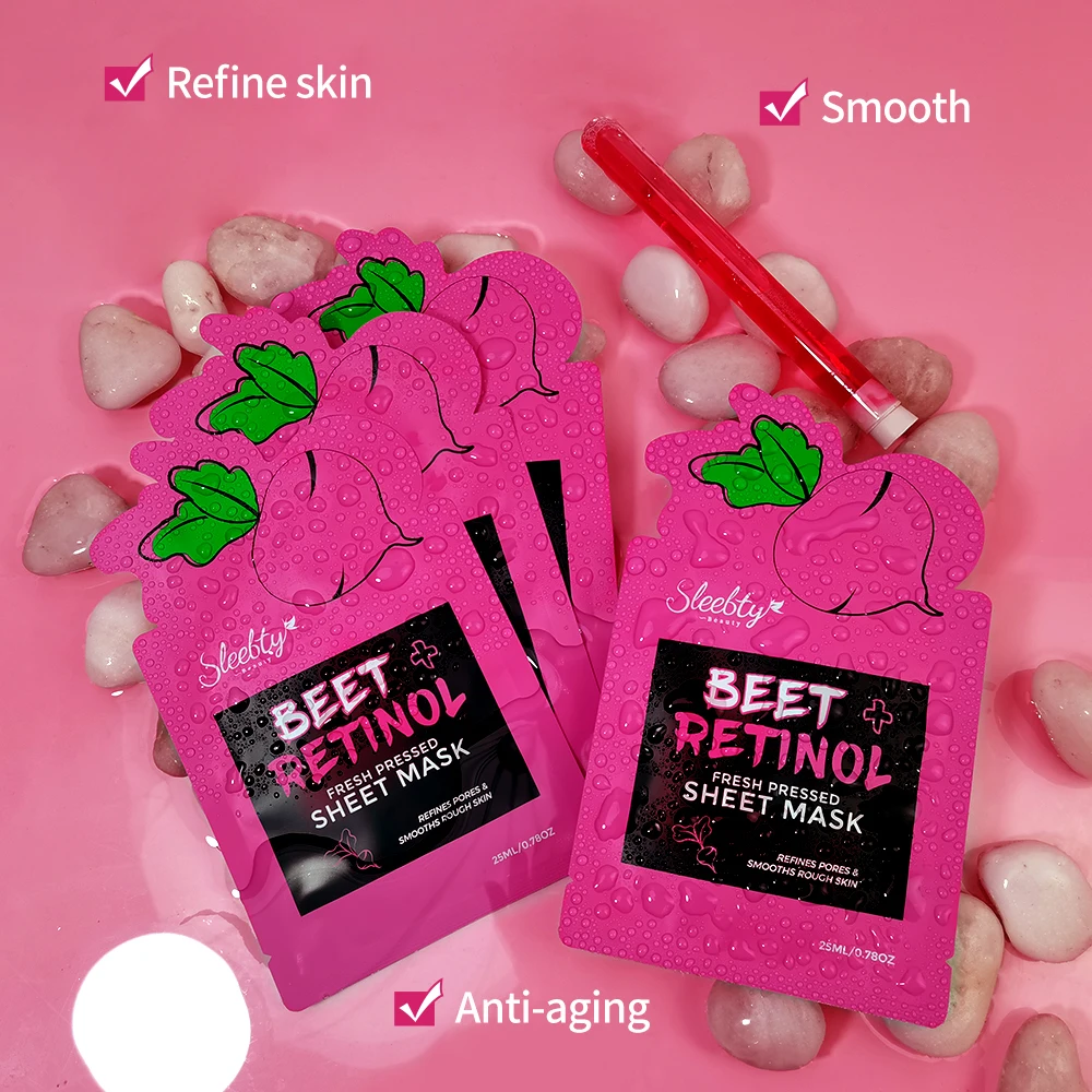 Sleebty Beet Vitamin A Retinol Gesicht Blatt Maske Natürliche Vegan Organische Gesichts Bleaching Feuchtigkeits Kollagen Anti Aging 5 Pack