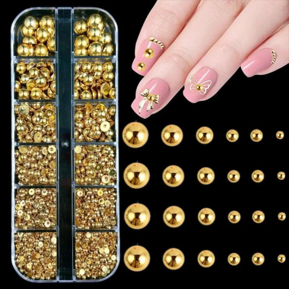 1 Box Künstliche Halbrunde Perlen-Nagelcharms, 3D Mehrfarbige Flachboden-Perlen-Nagelkunst-Dekorationen für DIY-Nägel – Detail 1