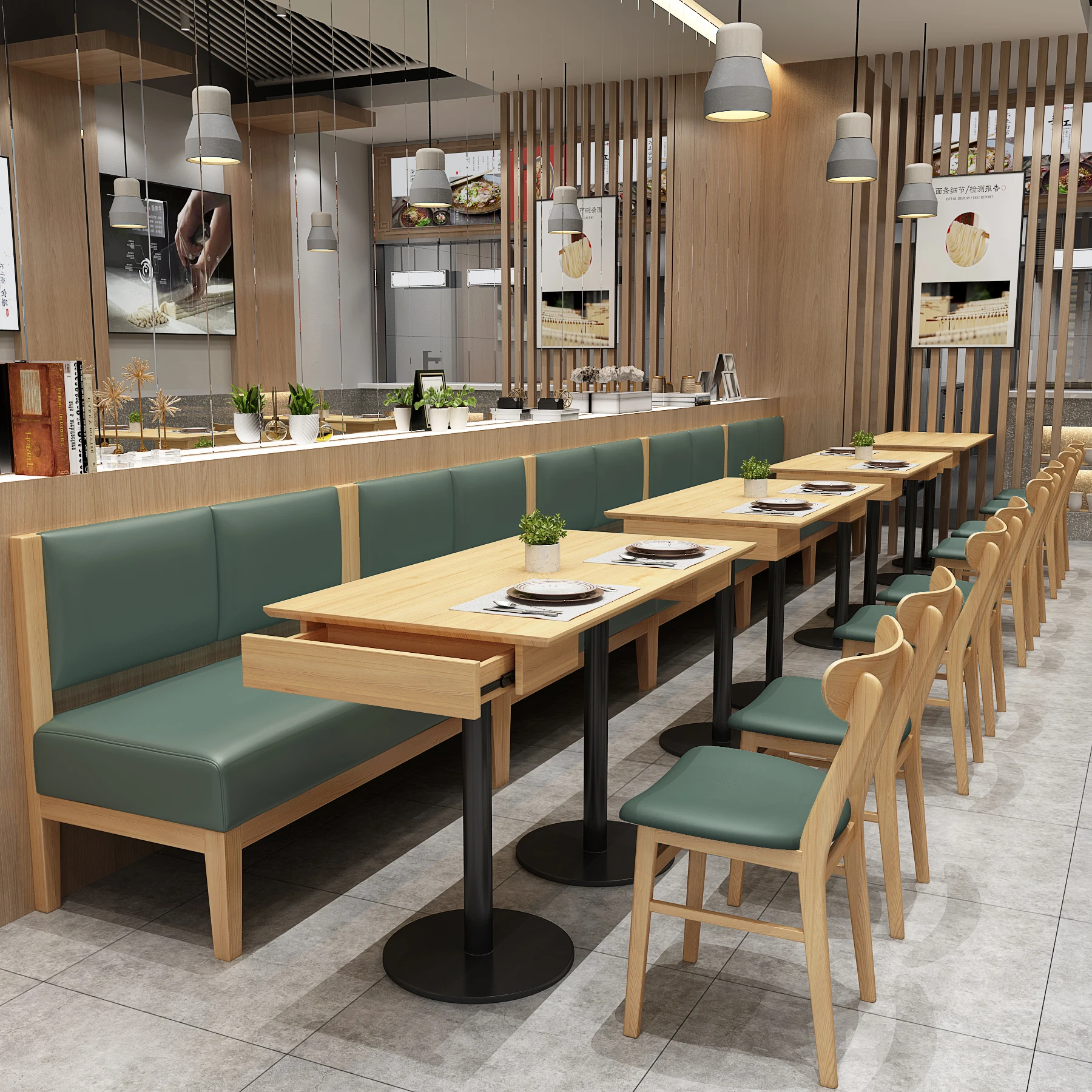 Modern Banquette Furniture Restaurant Furniture Booth Seating Restaurant Set or Fabric Leather Wooden Chair Solid Wood