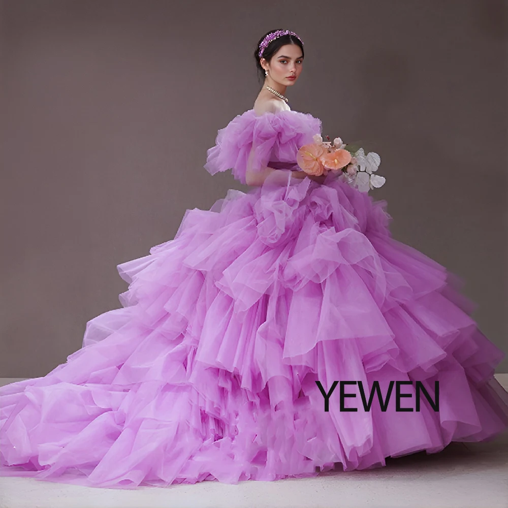 

A Line Tulle Dress for Photoshoot Fluffy Ruffles Birthday Gown Bridal Shower Colored Wedding Dresses YEWEN