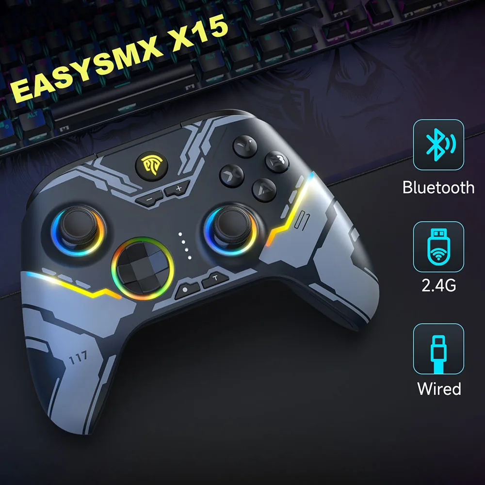 

Беспроводной геймпад EasySMX X15 RGB, игровой Bluetooth-контроллер, совместимый с ПК Windows/Switch/Phone/TV, Джойстики с эффектом Холла