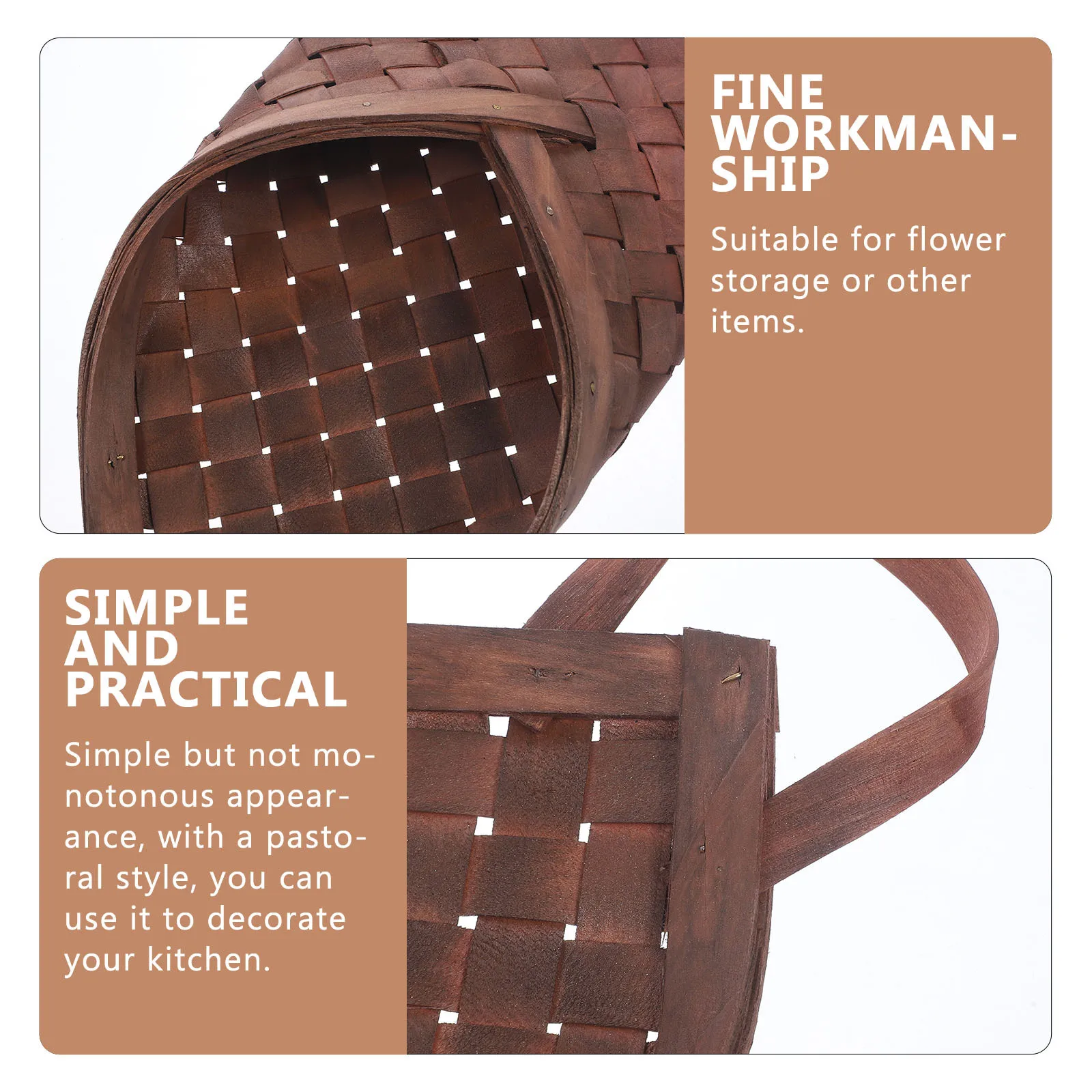 

Wood Woven Wall Hanging Basket Rustic Style Storage for Kitchen Flowers and Plants Decorative Organizer Sundries Holder