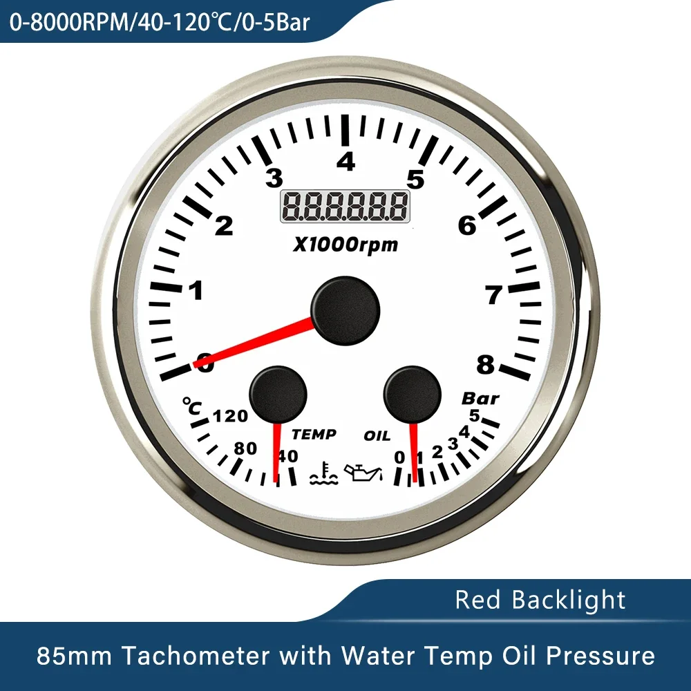 ELING Universal 85mm GPS Speedometer Odometer with Fuel Level Tachometer Water Temp Oil Press Red Backlight for Car Boat Truck