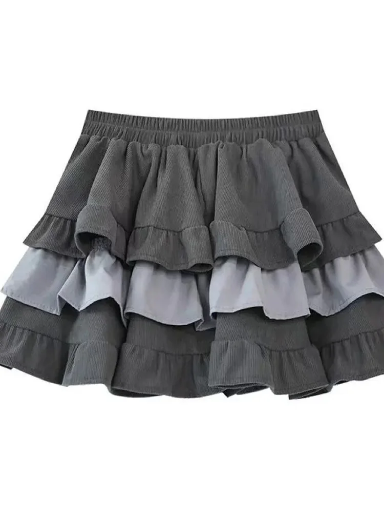 

Ретро вельветовая милая юбка-тортик женская сексуальная высокая талия милые мини-юбки с оборками весенняя женская лоскутная танцевальная юбка в консервативном стиле