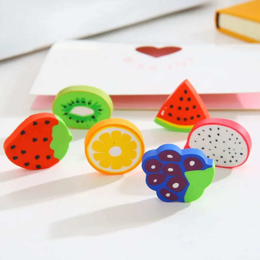 

24pcs Fruit Erasers Cartoon Shape Cute Kids Stationery Rubber Erasing Supplies Classroom Rewards Birthday Party Favors