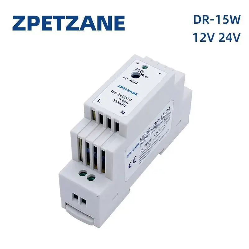 

DR-15W Rail Mount DIN Switch Power Supply 24V 12V Switching Single Output Electrical Industrial Control AC TO DC