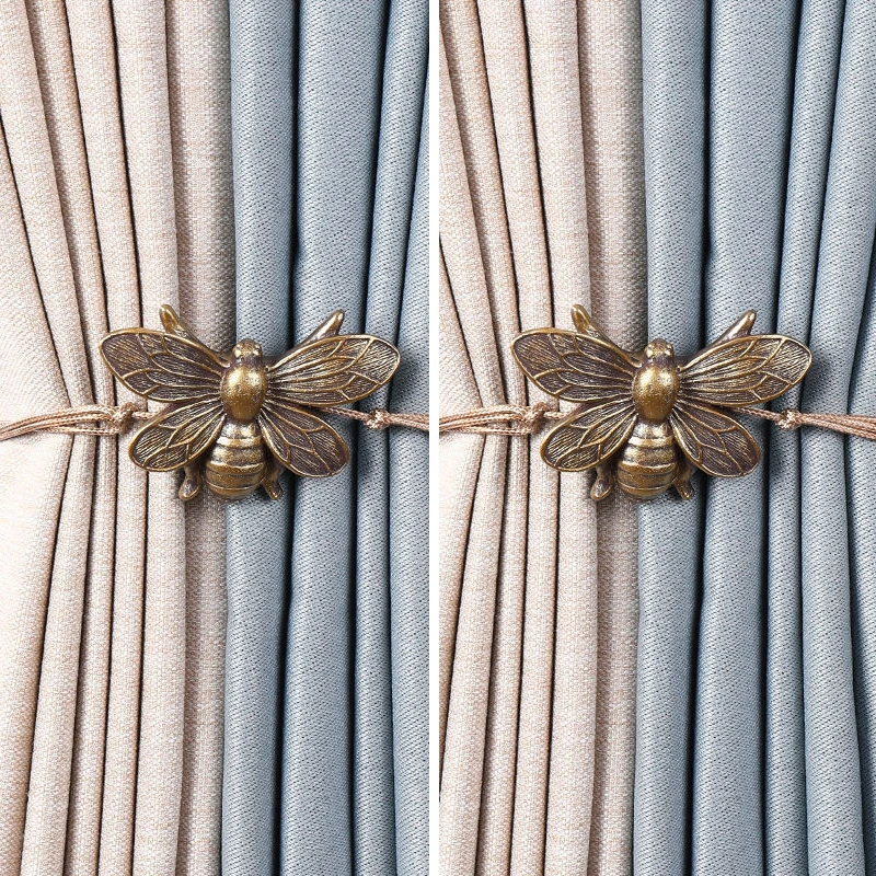 Set of 2 Curtain Ties, Vintage Bee Shape, Curtain Magnetic Rings, No-Punch Curtain Storage Hanger