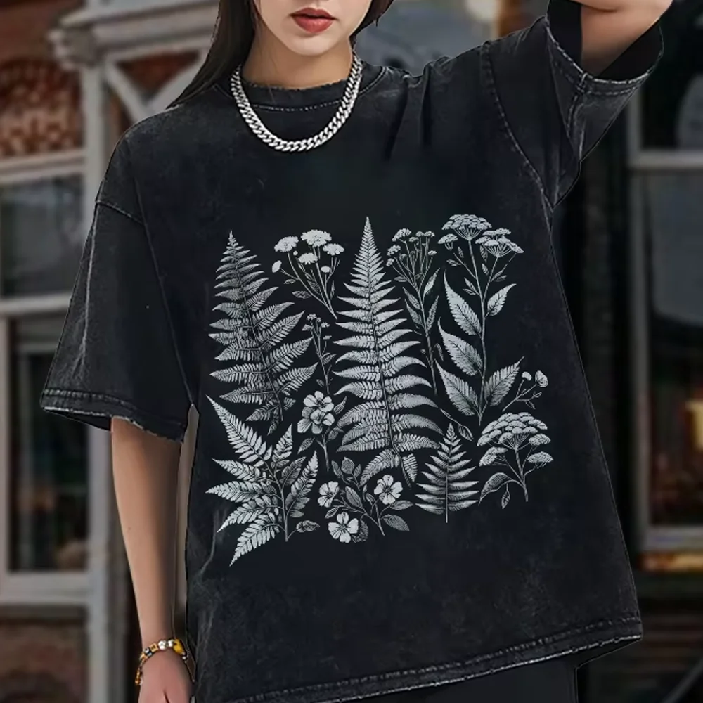 

T-Shirt Fern Botanical Print Tee Pure Cotton Soft Casual Wear Fashion Y2k Graphic Design Artistic Vibe Stylish Style T-Shirt