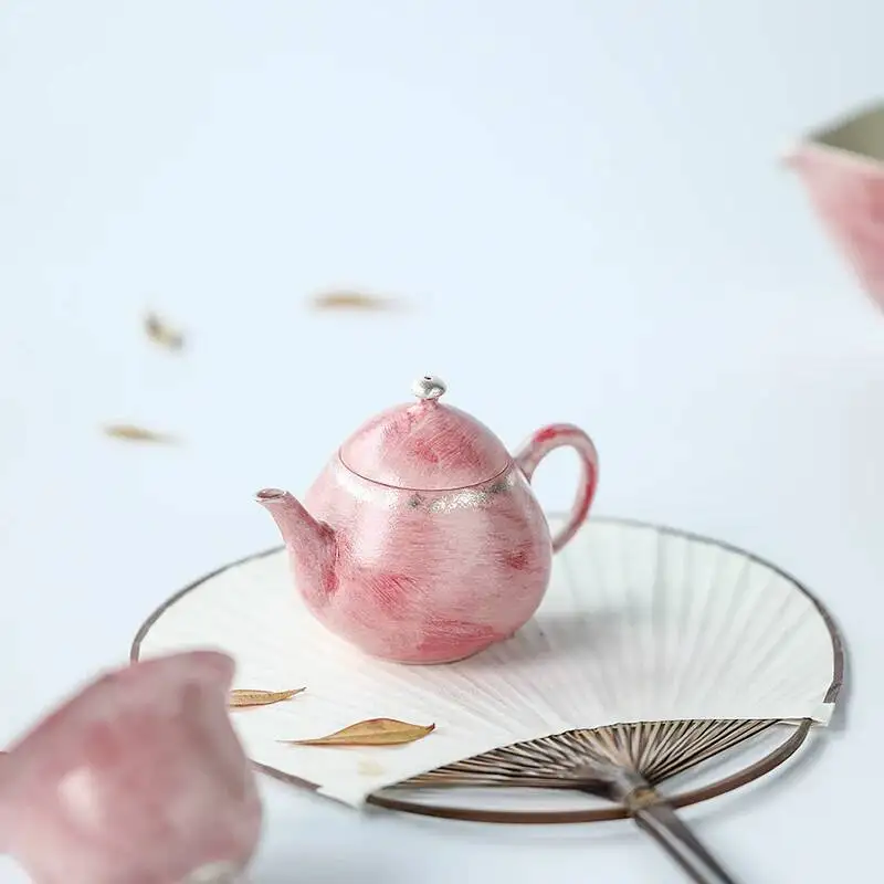 Wuyintang jingdezhen Pure Handmade Red Clay Cherry Blossom Girl Pink Teapot Teacup Japanese Style Ceramic Tea Brewing Pot
